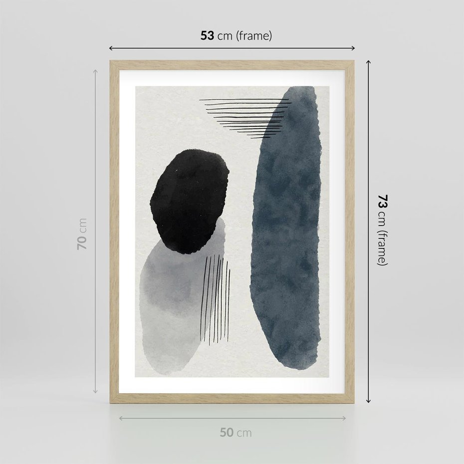 Plakat w ramie 50x70 - Abstrakcyjna Gra Szarości - abstrakcyjna grafika, akwarela - rama drewno