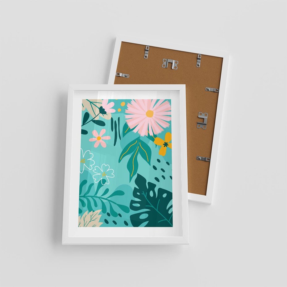 Plakat w ramie 30x40 - Kwiatowe Wibracje - pastelowa kompozycja, kwiaty - rama biała