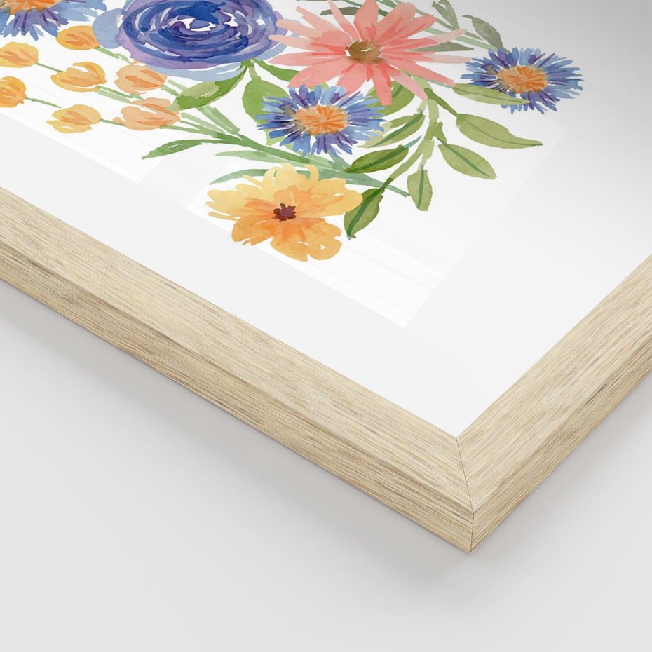 Plakat w ramie 50x70 - Migocące Widoki Kwiatów - akwarelowe polne kwiaty, minimalistyczny plakat - rama drewno