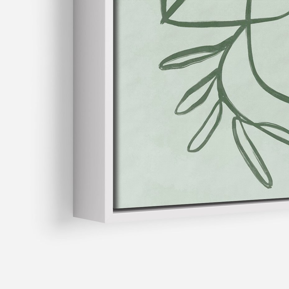 Obraz w ramie 50x70 - Energetyczne Odrodzenie Natury - abstrakcyjne delikatne zielone linie, podobne do gałęzi kwiatów - rama biała