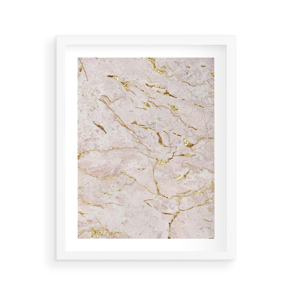 Plakat w ramie 40x50 - Beżowy Marmur i Złoto - marmur, beżowy marmur - rama biała