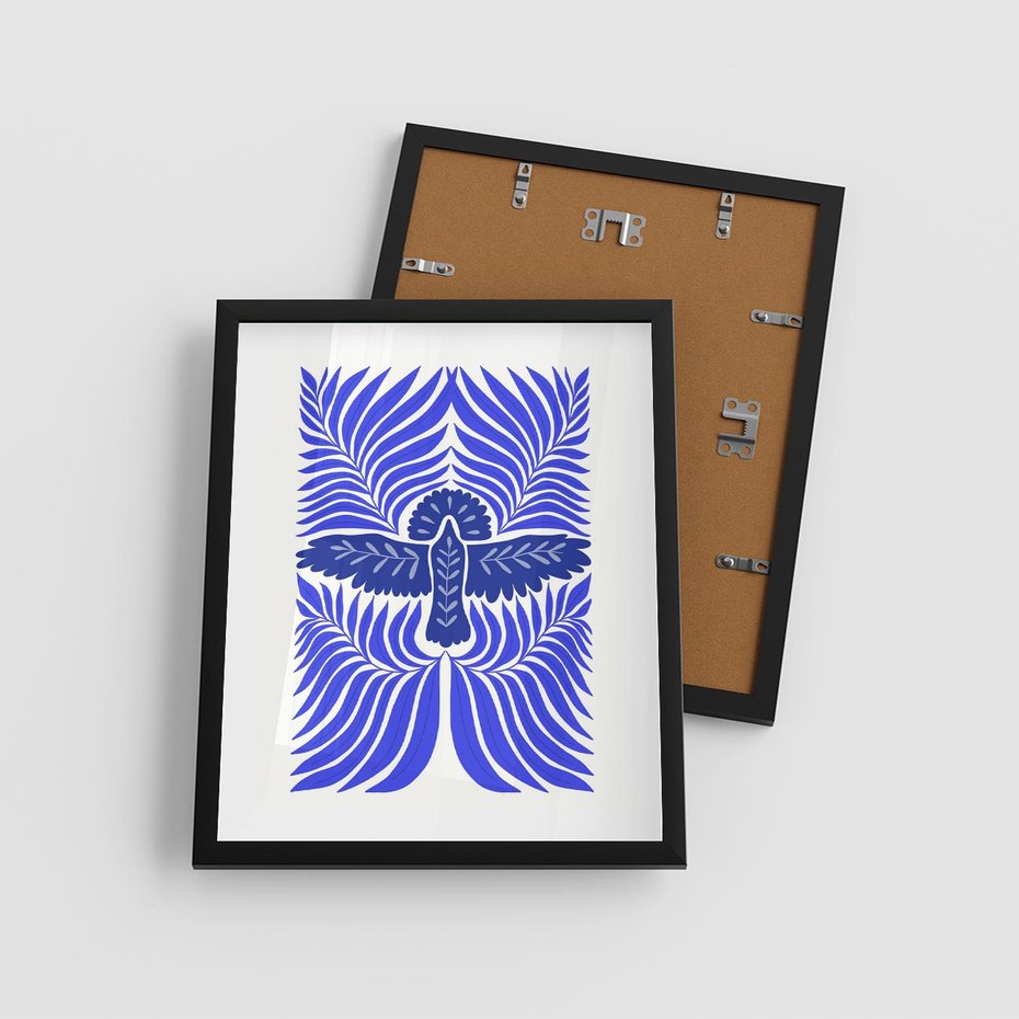 Plakat w ramie 40x50 - Etniczne Rekwizyty - etniczne roślinne wzory, granat - rama czarna