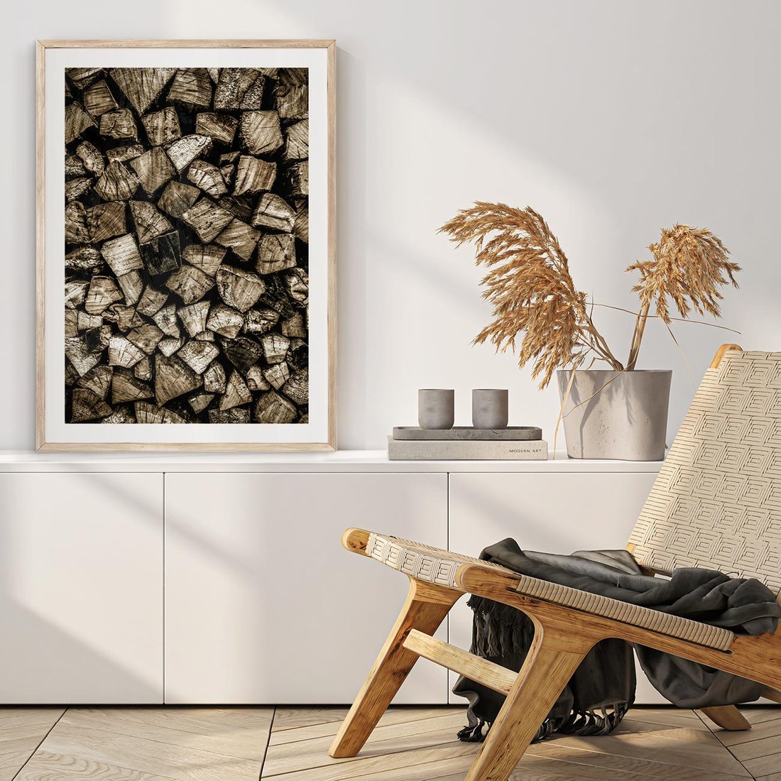 Plakat w ramie 50x70 - Piękno Drewna - belki drewna, drewno - rama drewno