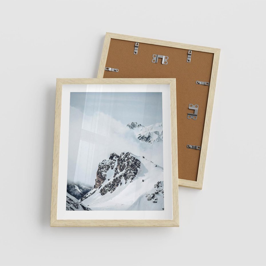 Plakat w ramie 40x50 - Górski Majestat - górskie szczyty pod śniegiem, górski krajobraz - rama drewno