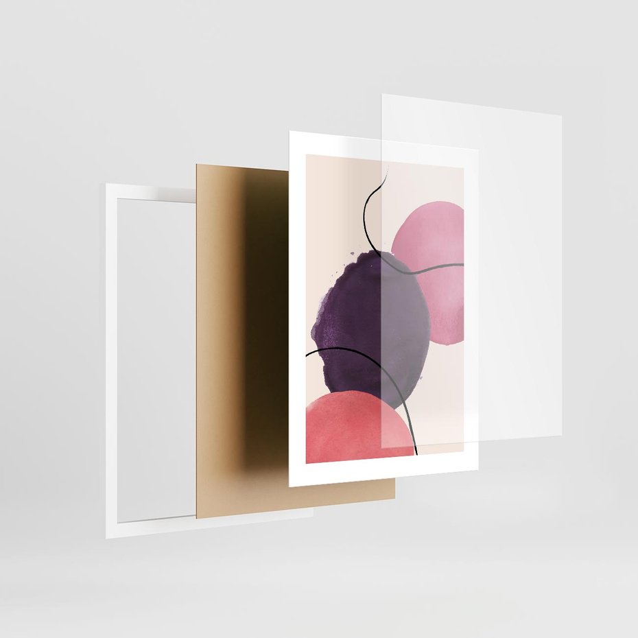 Plakat w ramie 30x40 - Migotliwe Widzenia - abstrakcyjne akwarelowe plamy, nieregularne linie - rama biała