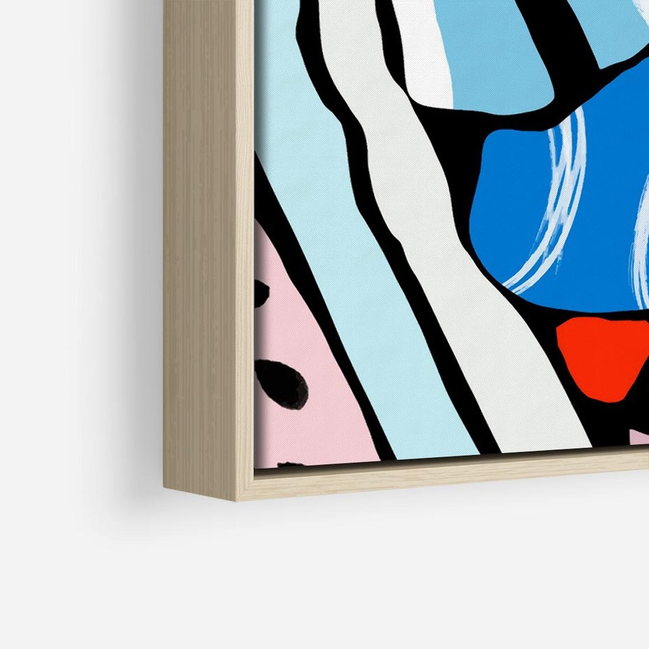 Obraz w ramie 80x80 - Kolory Na Czerni - abstrakcyjne formy, komiksowy styl - rama drewno