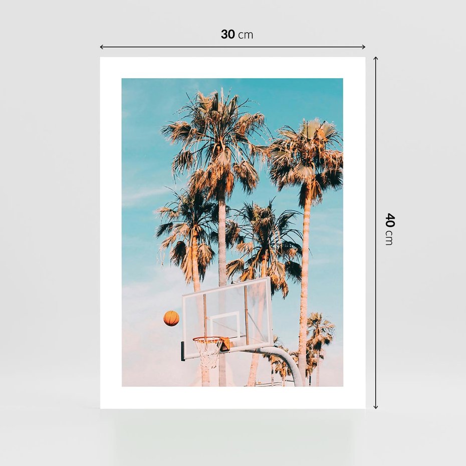 Plakat bez ramy 30x40 - Egzotyczna Koszykówka - palmy na tle nieba, koszykówka