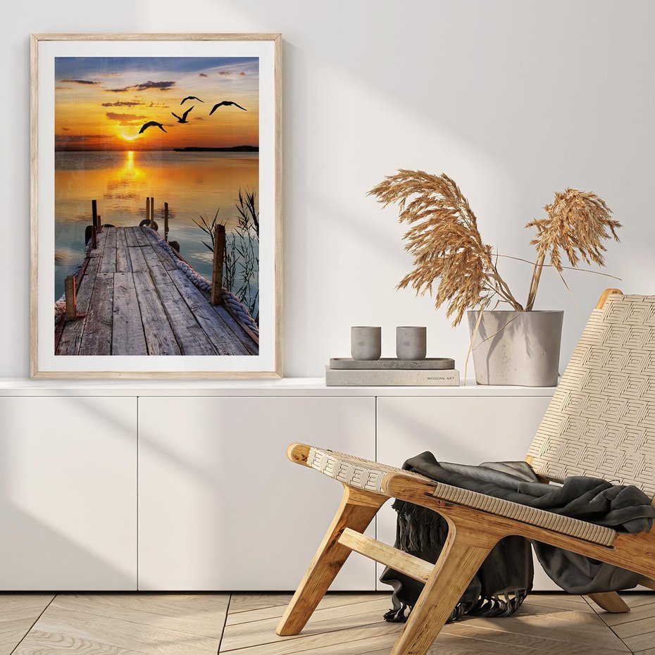 Plakat w ramie 30x40 - Magia zachodu słońca - zachód, słońca - rama drewno