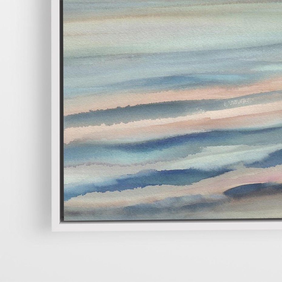 Obraz w ramie 100x70 - Witraże roziskrzonych myśli - akwarela, zamglony wschód słońca - rama biała