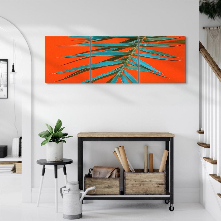 Obraz na płótnie 120x40 - Egzotyczny Urok - liście, palma