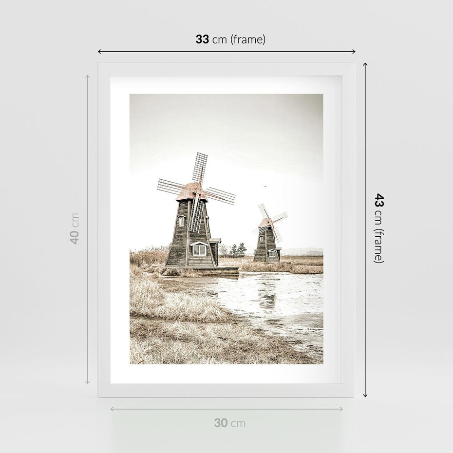 Plakat w ramie 30x40 - Wiejskie Młyny: Rustykalna Fotografia - młyny, rustykalna fotografia - rama biała