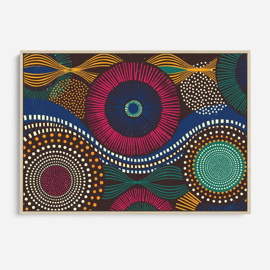 Obraz w ramie 100x70 - Energia Wzorców - enticzne wzory, kształty - rama drewno