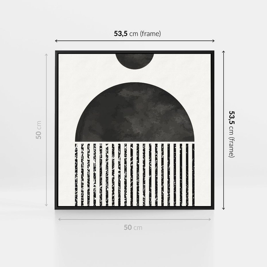 Obraz w ramie 50x50 - Księga Wibracji - abstrakcyjne czarno białe formy, minmalizm - rama czarna