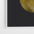 Obraz w ramie 70x100 - Migotliwe Przeniknięcia - złote koła, czarne tło - rama biała