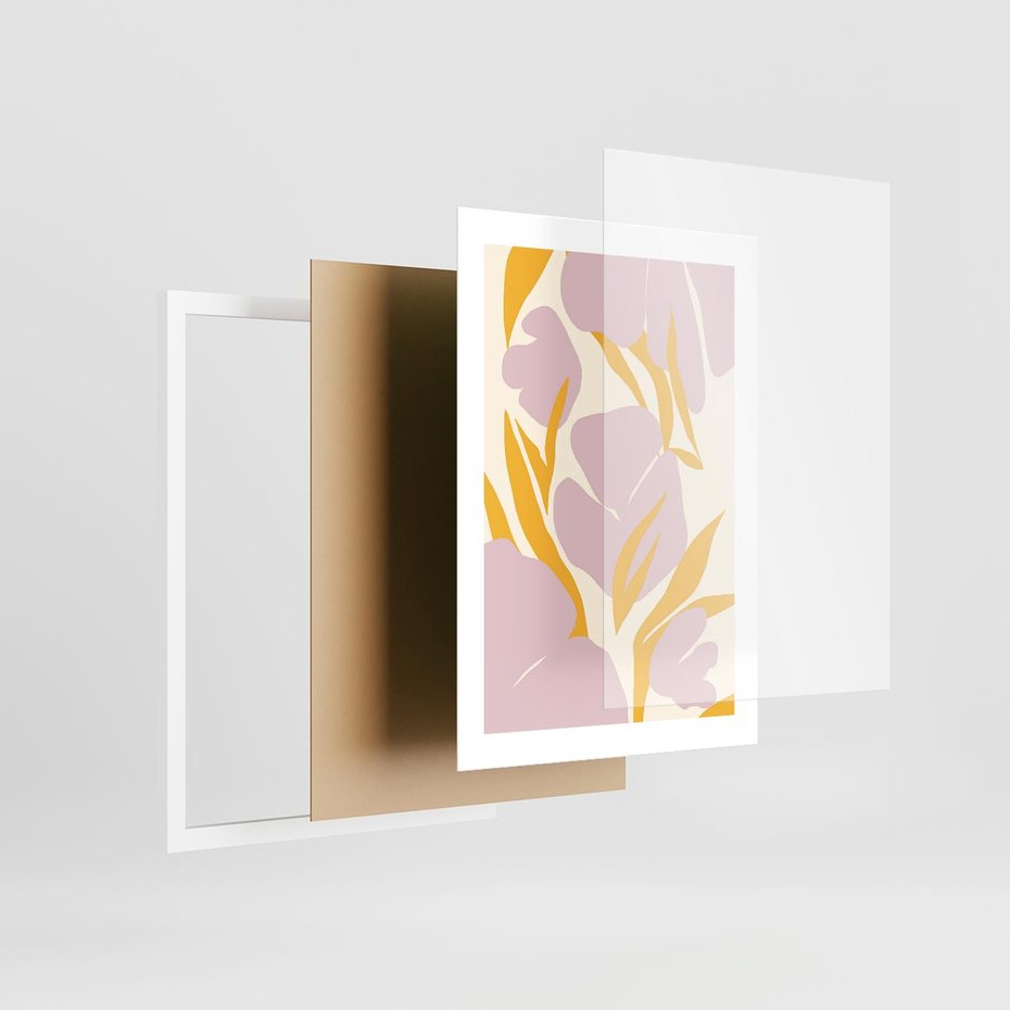 Plakat w ramie 30x40 - Migocące Wibracje - abstrakcyjne kwiaty, pastelowe kolory - rama biała