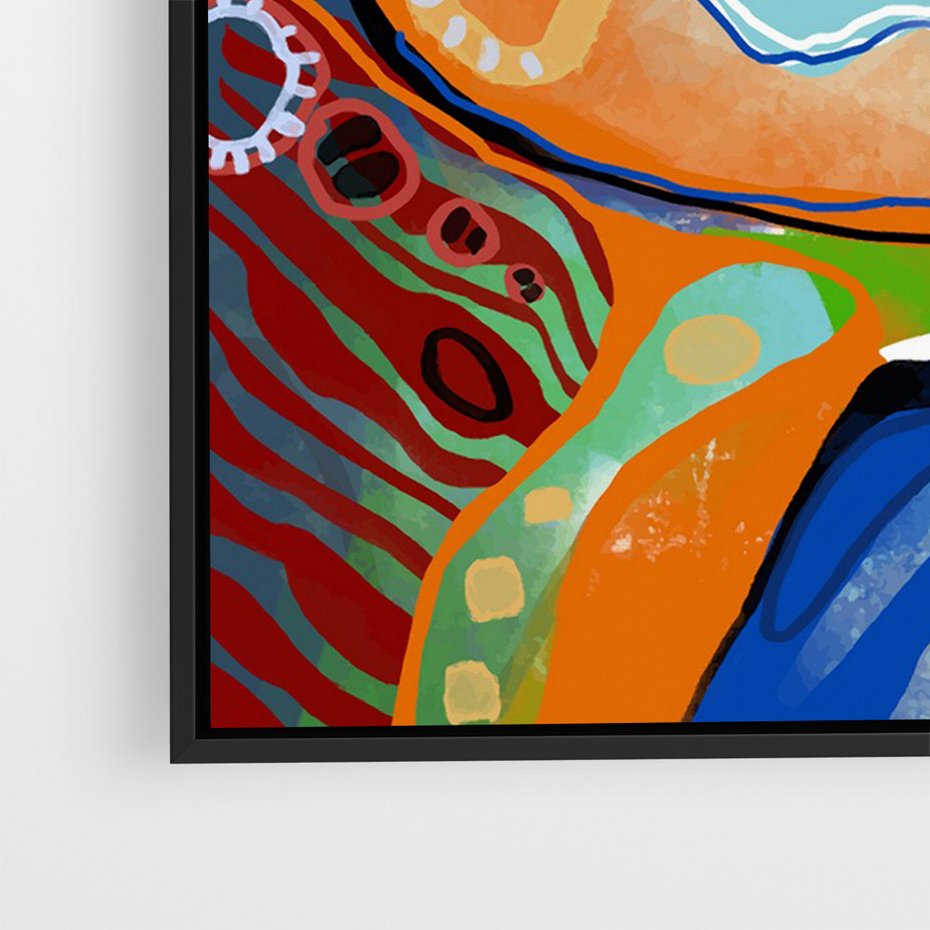 Obraz w ramie 70x100 - Kolorowe Wnętrza Kształtów - abstrakcyjny portret kobiety, twarz - rama czarna