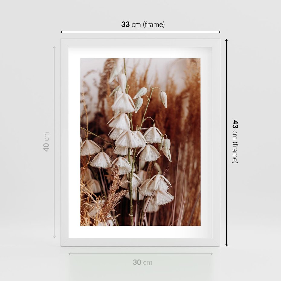 Plakat w ramie 30x40 - Boho Styl z Suchymi Trawami - suche trawy, bogo styl - rama biała