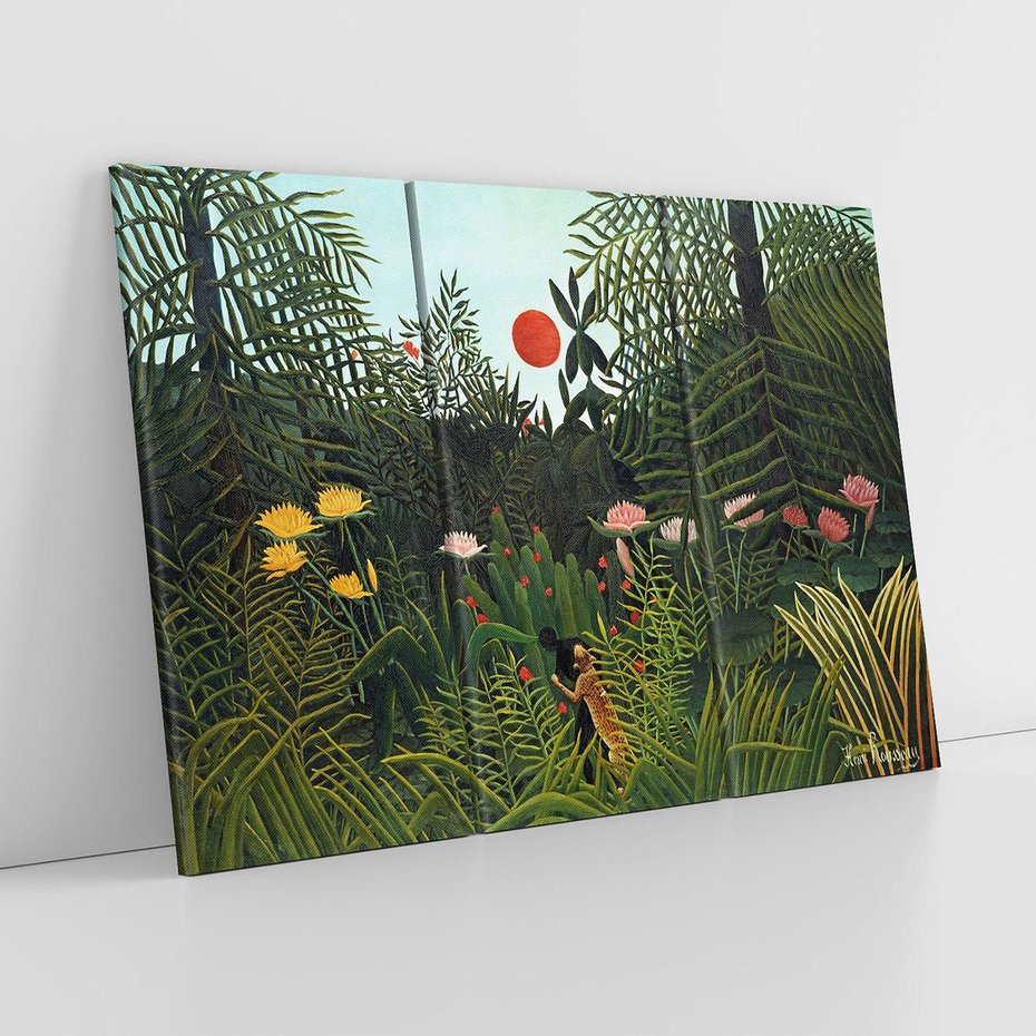 Obraz na płótnie 120x80 - "Virgin Forest with Sunset " (1910) Henriego Rousseau - reprodukcja, obraz na płótnie