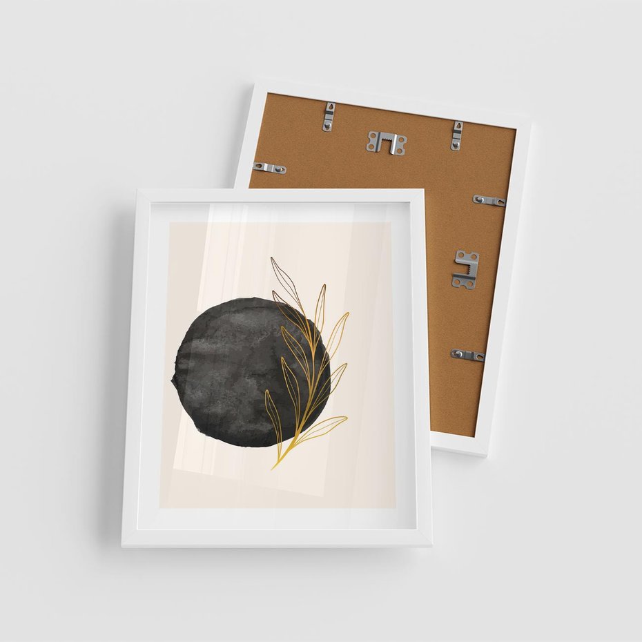 Plakat w ramie 40x50 - Kontrast Kształtów - minimalistyczna grafika, czarna plama - rama biała