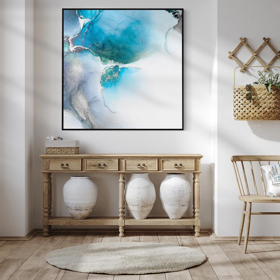 Obraz w ramie 50x50 - Marmur złotą akwarelą - marmur, akwarela - rama czarna