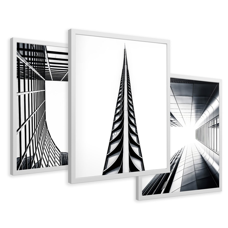 Zestaw obrazy w ramie 40x50 galeria - Architektura, perspektywa, wieżowce - rama biała