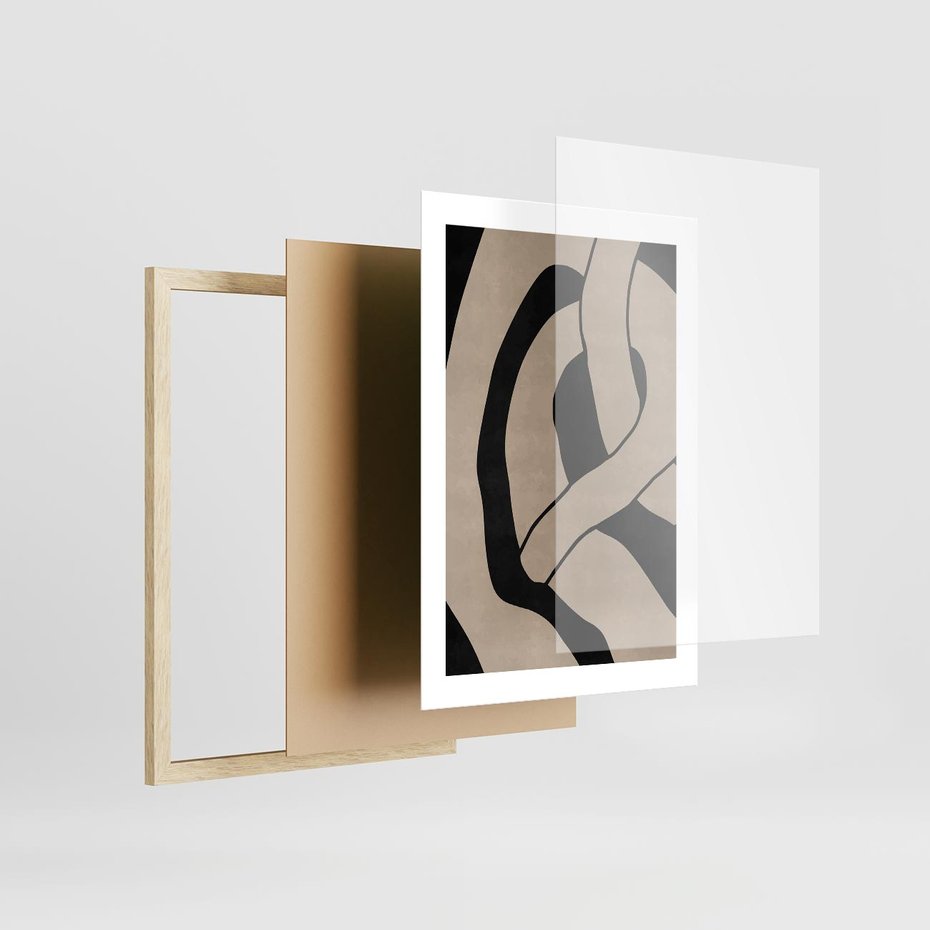 Plakat w ramie 30x40 - Obce Wariacje - abstrakcyjne linie, mroczny plakat - rama drewno