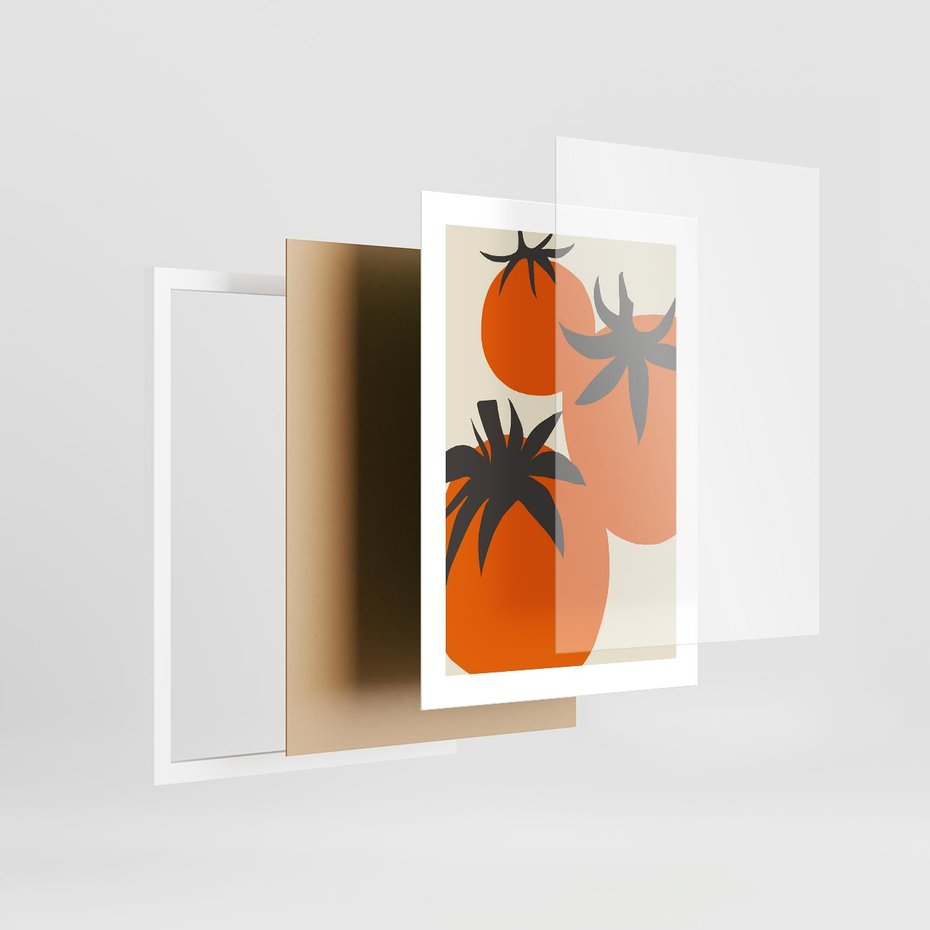 Plakat w ramie 30x40 - Jadalne Kształty - nowoczesny plakat do kuchni, pomidory - rama biała