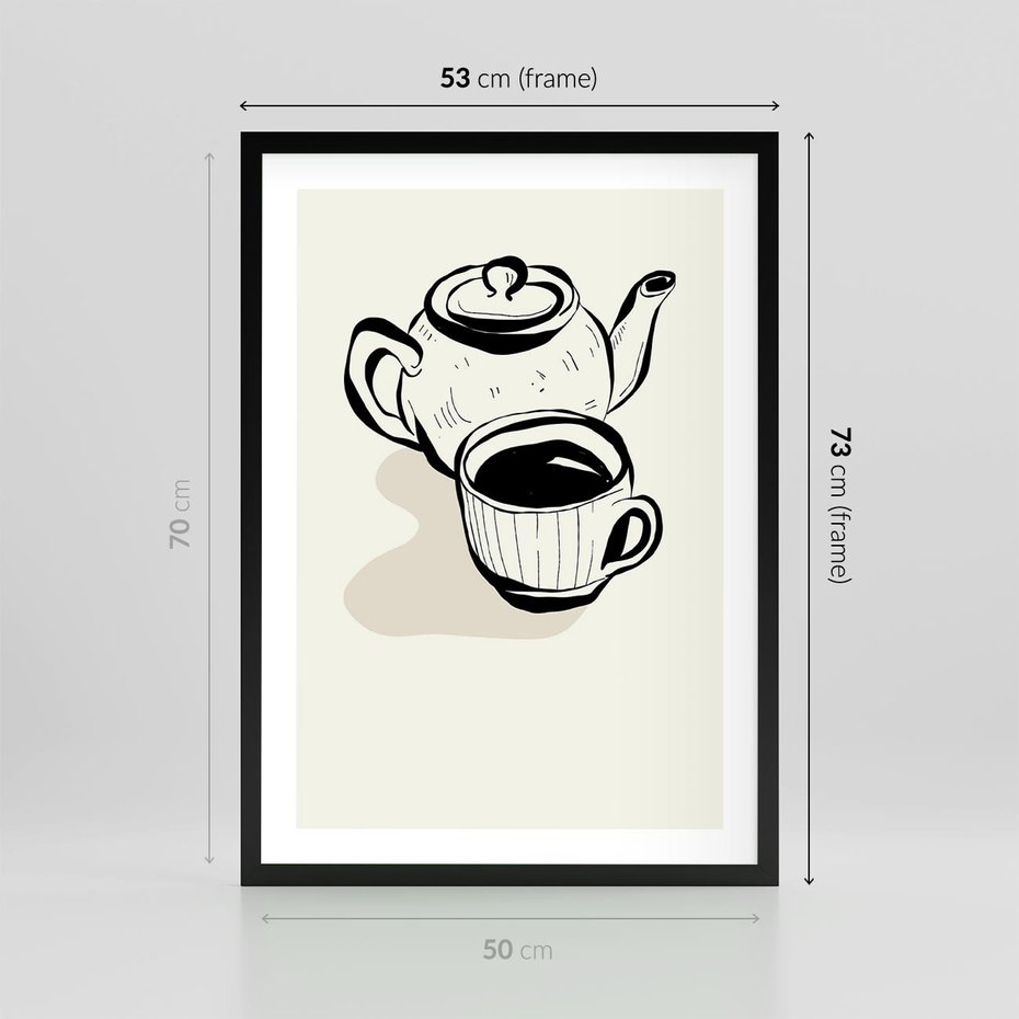Plakat w ramie 50x70 - Kawa w Minimalistycznym Szkicu - grafika, szkic - rama czarna