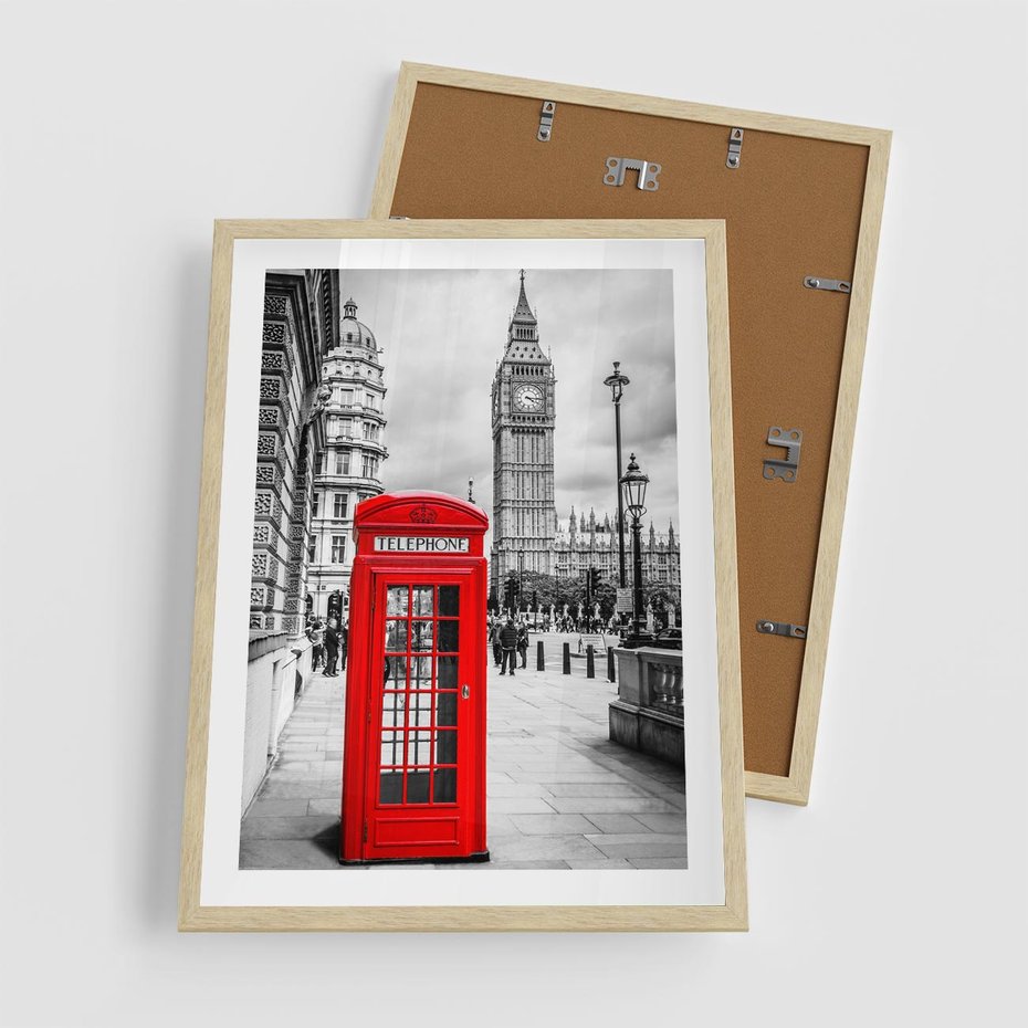 Plakat w ramie 50x70 - Ikoniczna budka w Londynie - Londyn, budka - rama drewno