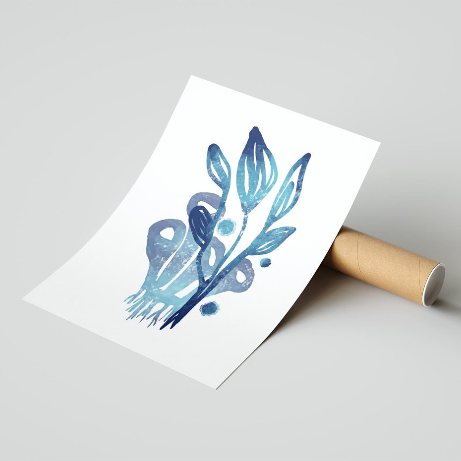 Plakat bez ramy 21x30 - Akwarelowy Błękit - pastelowy, abstrakcyjny plakat