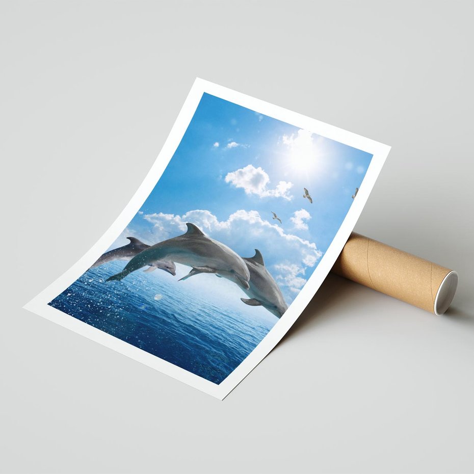 Plakat bez ramy 50x70 - Spotkanie z naturą - morze, delfiny