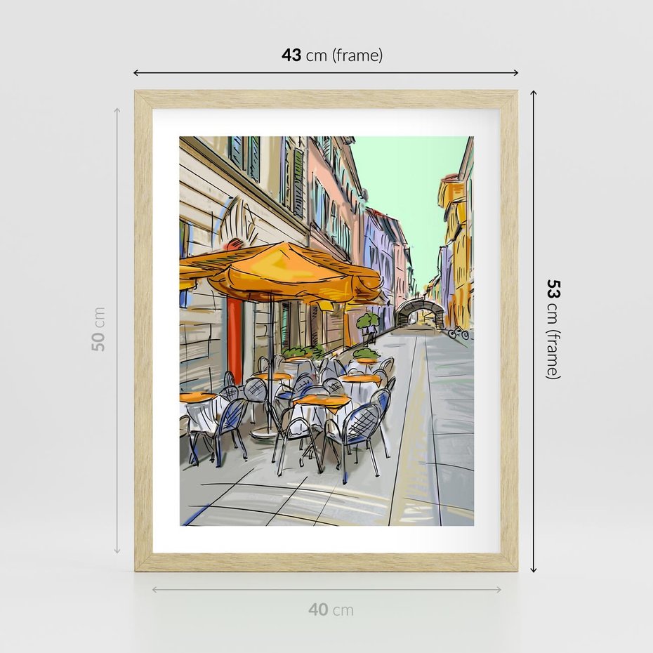 Plakat w ramie 40x50 - Kawiarenkowy Szkic - malowany, szkic - rama drewno