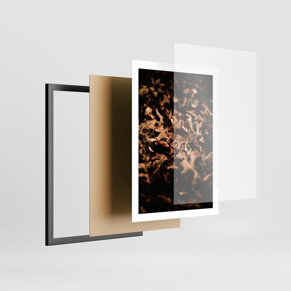 Plakat w ramie 50x70 - Jesienne Liście: Nostalgiczna Kolorystyka - suche liście, jesień - rama czarna