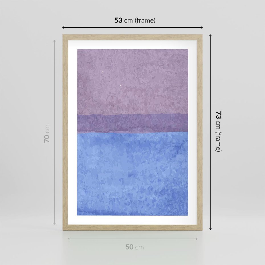 Plakat w ramie 50x70 - Taniec Światła - kolorowe akwarelowe pasy, odcienie fiolet - rama drewno