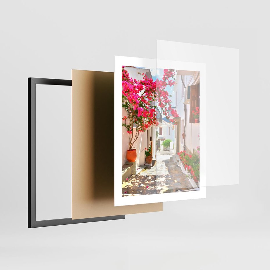 Plakat w ramie 40x50 - Kwiatowa uliczka wakacji - kwiaty, uliczka - rama czarna