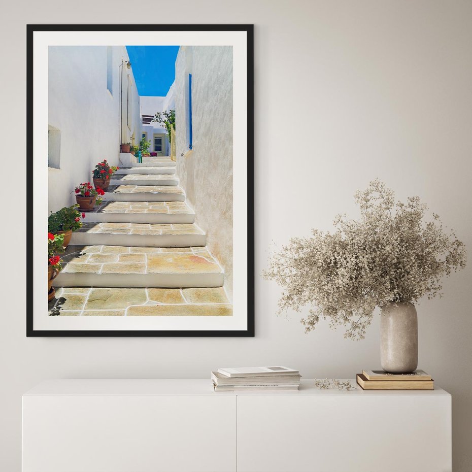 Plakat bez ramy 21x30 - Urok Greckiej Uliczki - grecka, uliczka