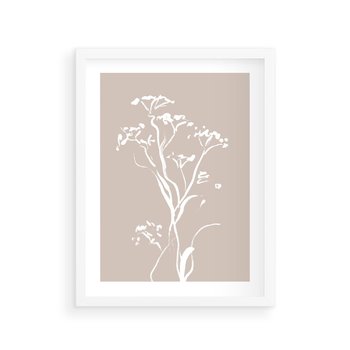Plakat w ramie 30x40 - Harmonijne Mini Boho - minimalistyczny delikatny obraz, beżowe odcienie - rama biała