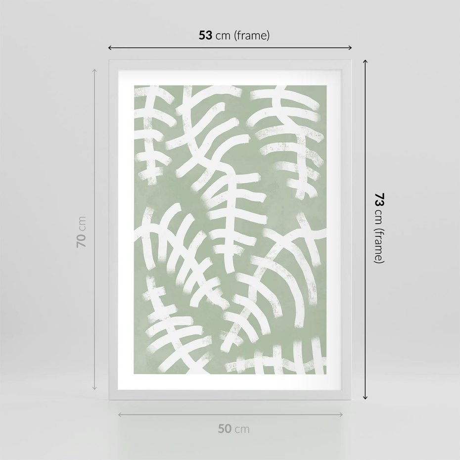 Plakat w ramie 50x70 - Oaza Zieleni - zielona abstrakcja, zgaszona zieleń - rama biała