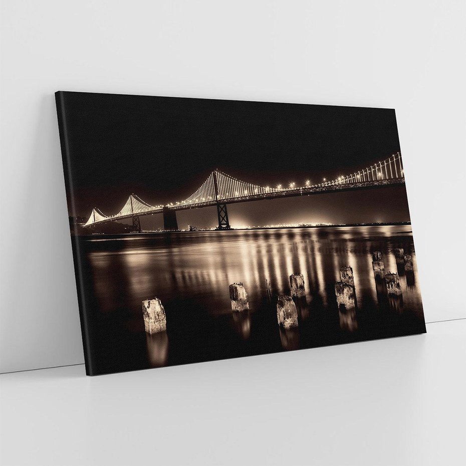 Obraz na płótnie 70x50 - Most nocą nad rzeką - noc, most