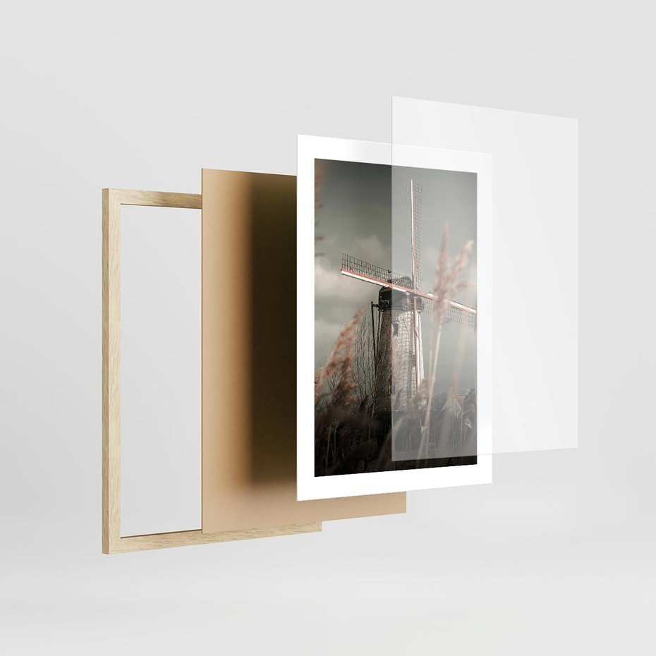 Plakat w ramie 30x40 - Wiejska Idylla: Młyn w Polu - wiatrak, młyn w polu - rama drewno