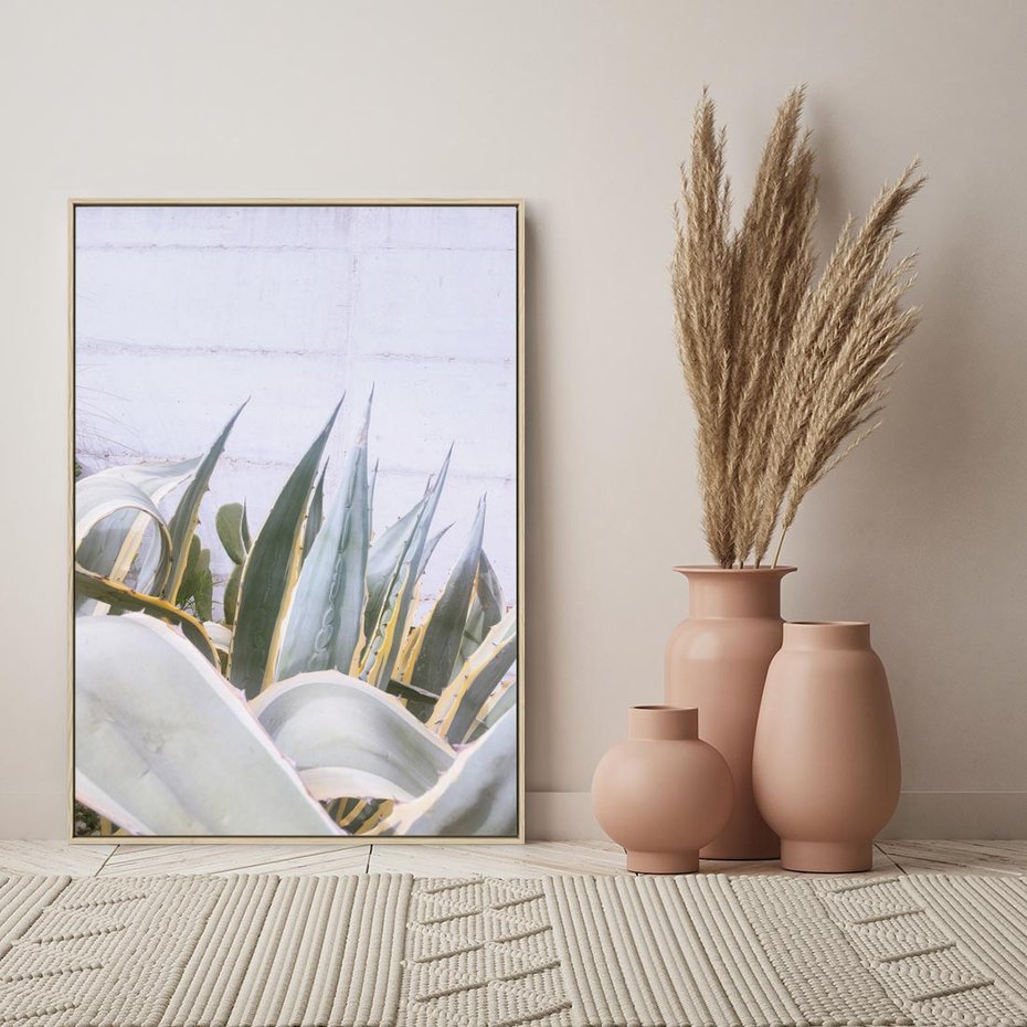 Obraz w ramie 70x100 - Sukulentowe liście - liście, sukulenty - rama drewno