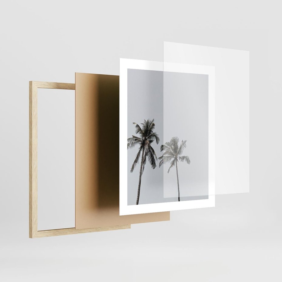 Plakat w ramie 40x50 - Tropikalny Raj: Palmy i Niebo - palmy, niebo - rama drewno