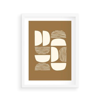 Plakat w ramie 30x40 - Wewnętrzne Spektrum - geometryczne boho kształty na brązowym, karmelowym tle - rama biała