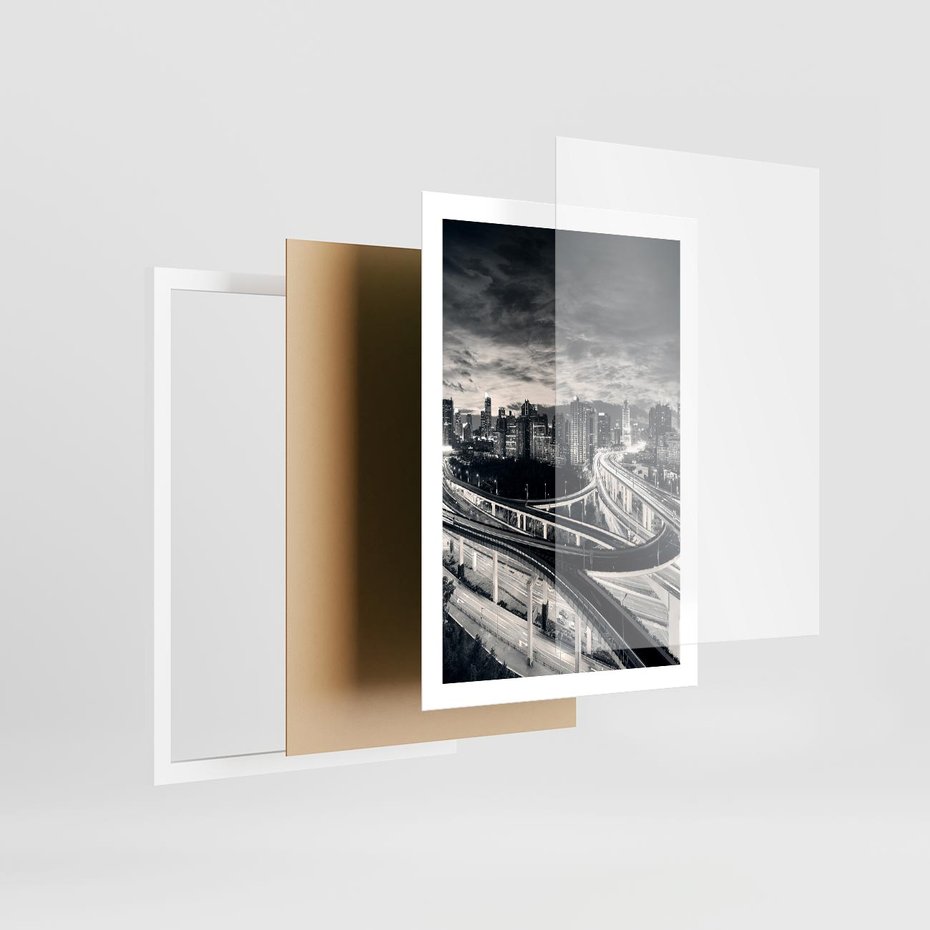 Plakat w ramie 50x70 - Miejska Symfonia - miasto, nocą - rama biała
