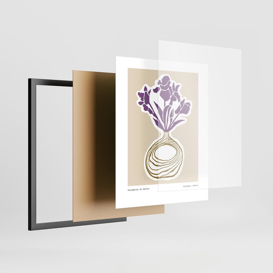 Plakat w ramie 40x50 - Migocące Anomalie - abstrakcyjne liście, kwiaty tropikalne w wazonie - rama czarna