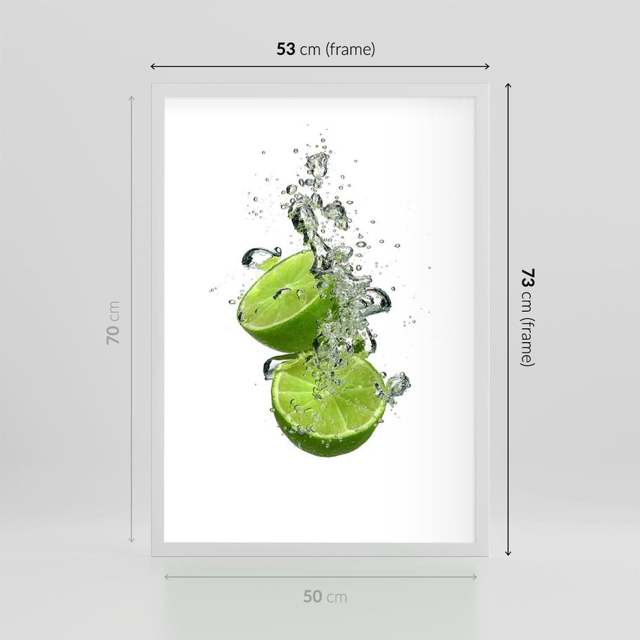 Plakat w ramie 50x70 - Kuchenne limonki na stole - limonki, kuchnia - rama biała