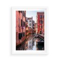 Plakat w ramie 50x70 - Przejażdżka gondolą przez Wenecję - Wenecja, kanały - rama biała