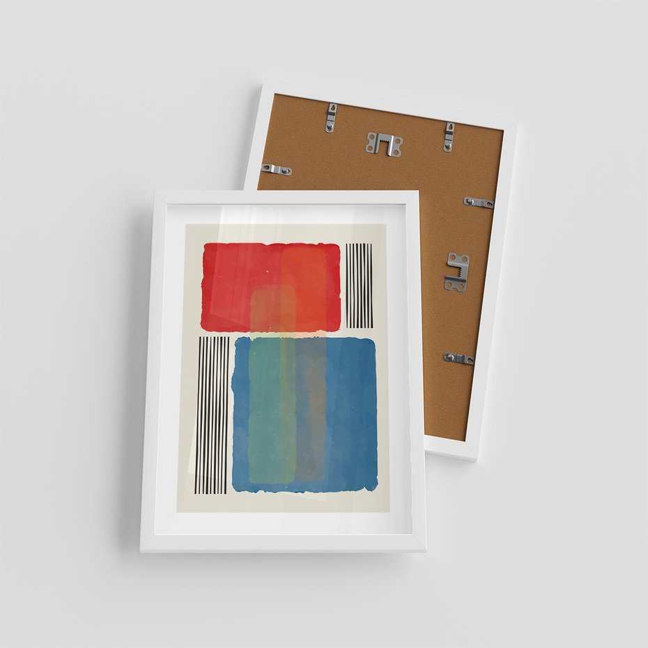 Plakat w ramie 30x40 - Kolorowe Spektrum - kolorowa geometria, prostokąty w intensywnych kształtach i czarne kreski - rama biała