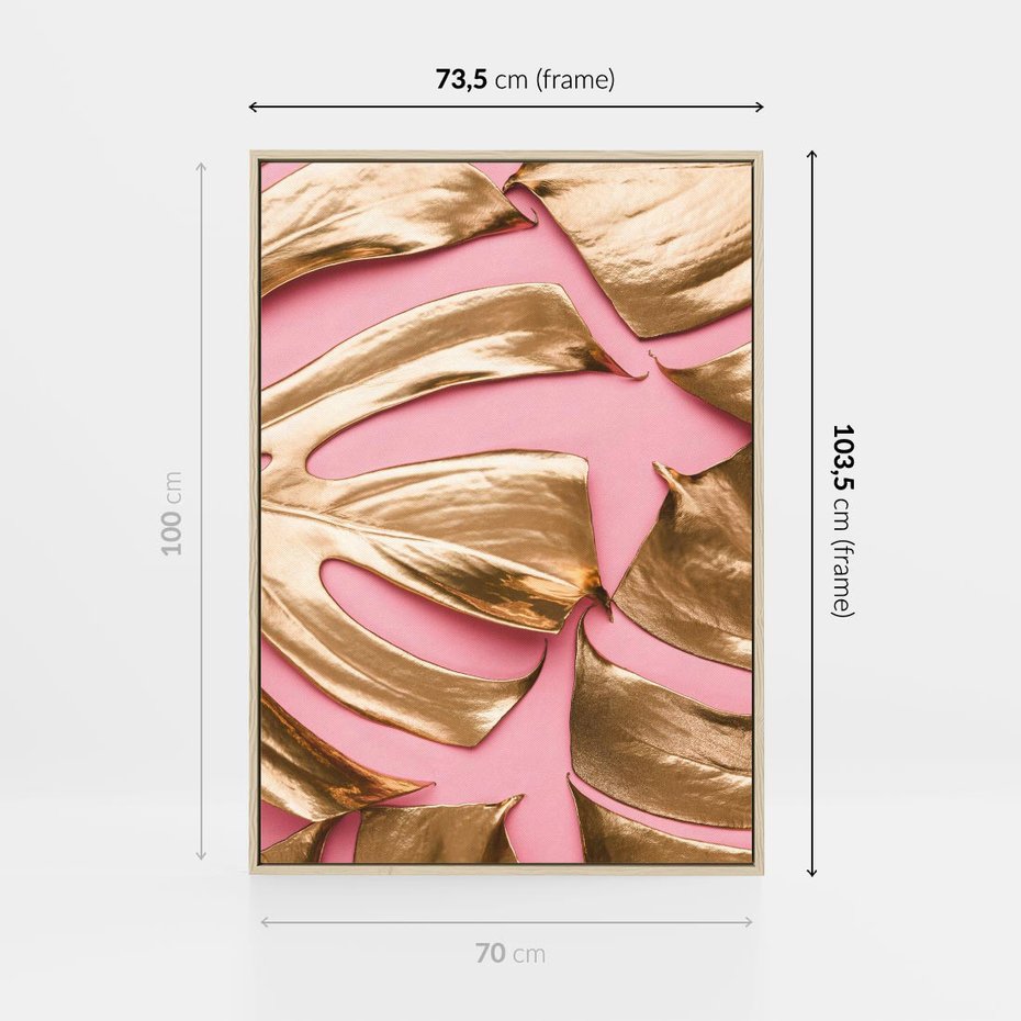 Obraz w ramie 70x100 - Przyjemność w Naturze - złote, liście - rama drewno