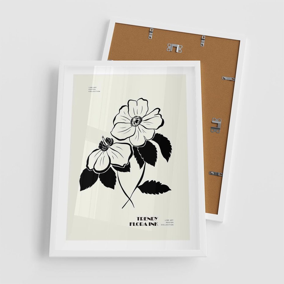 Plakat w ramie 50x70 - Poezja kwiecistej kreski - kwiaty, minimalistyczne - rama biała